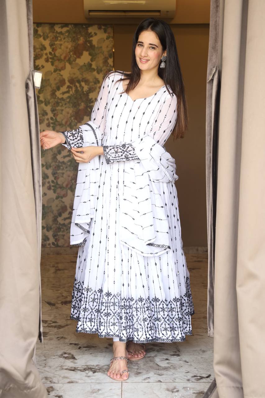 White Designer Anarkali Set