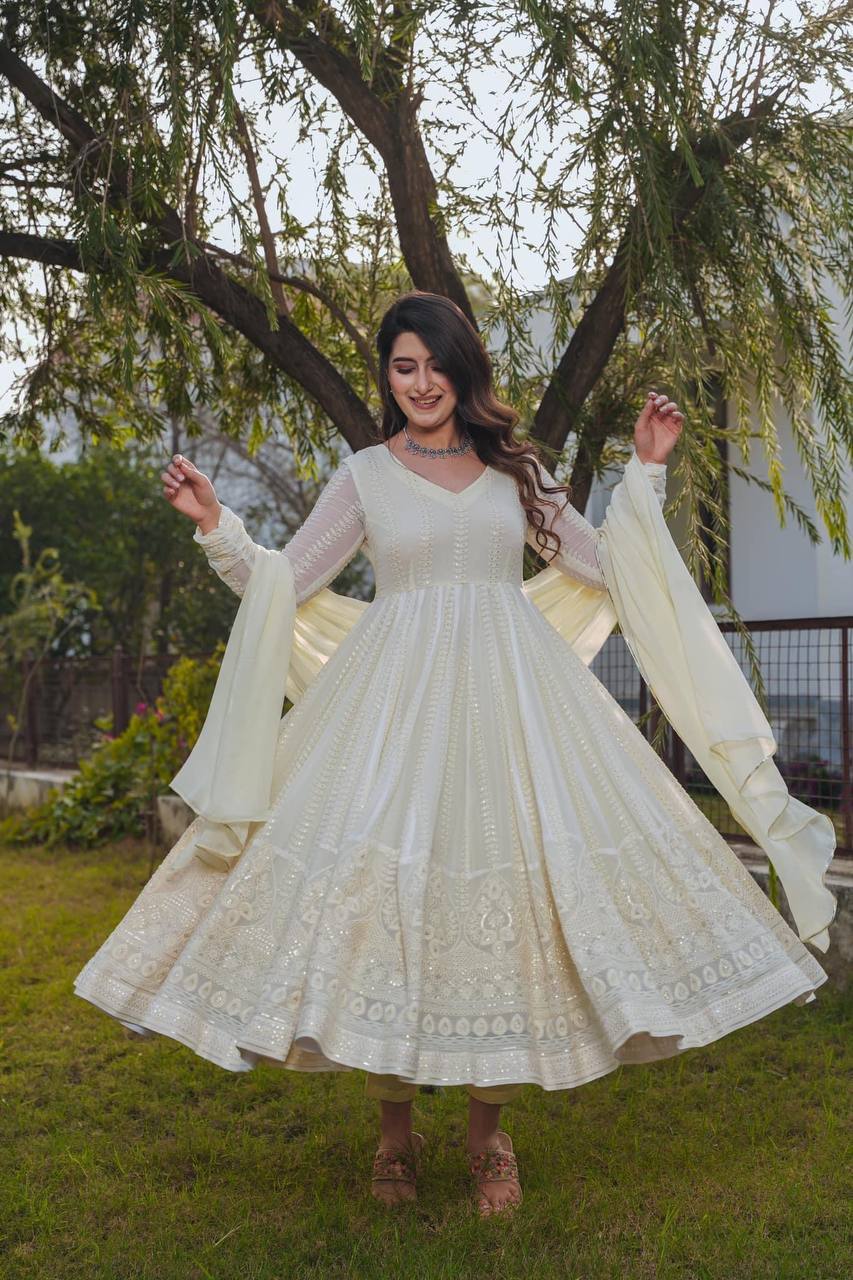 White Premium New Designer Anarkali Suit