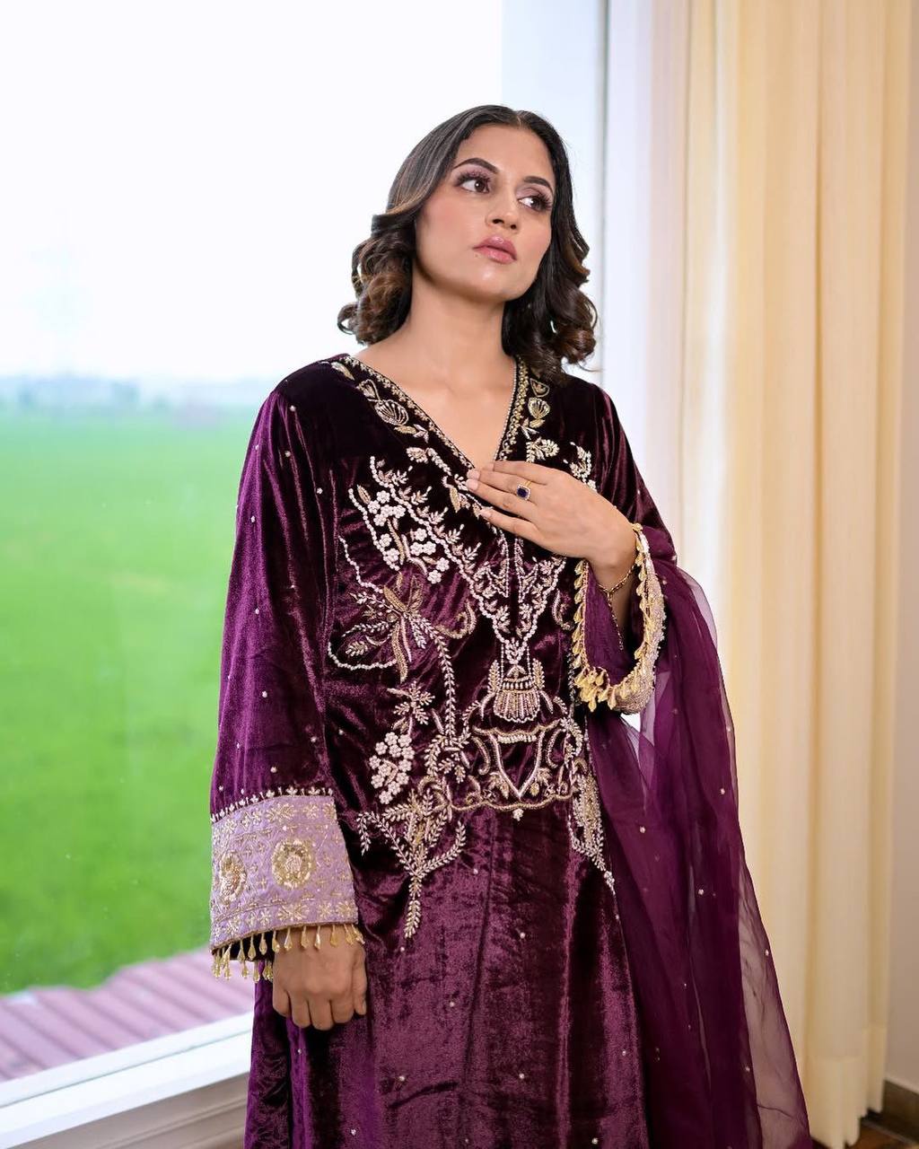 WINTER SEASON WEAR DESIGNER STYLE VELVET SEQUENCE EMBROIDERY WORK SUIT WITH DUPATTA