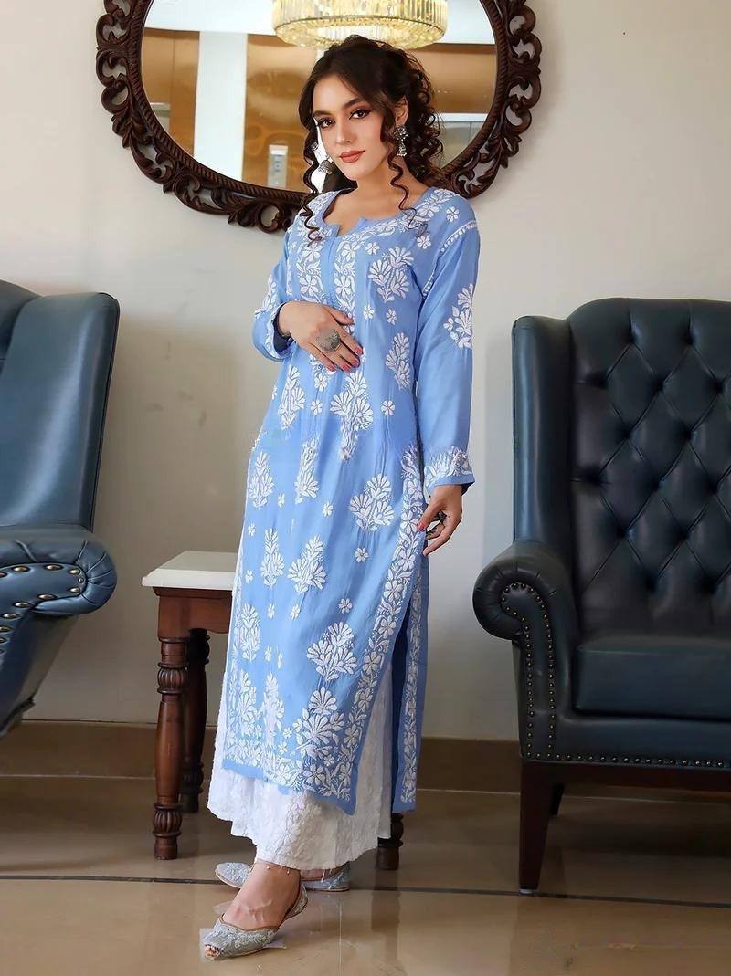 Blue Stylish Designer Chikankari Kurta With Pant Set