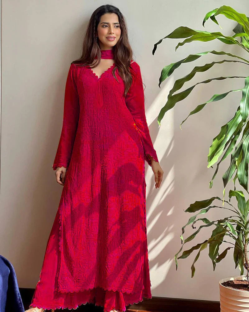 Red New Trend Chikankari special Ethnic Set