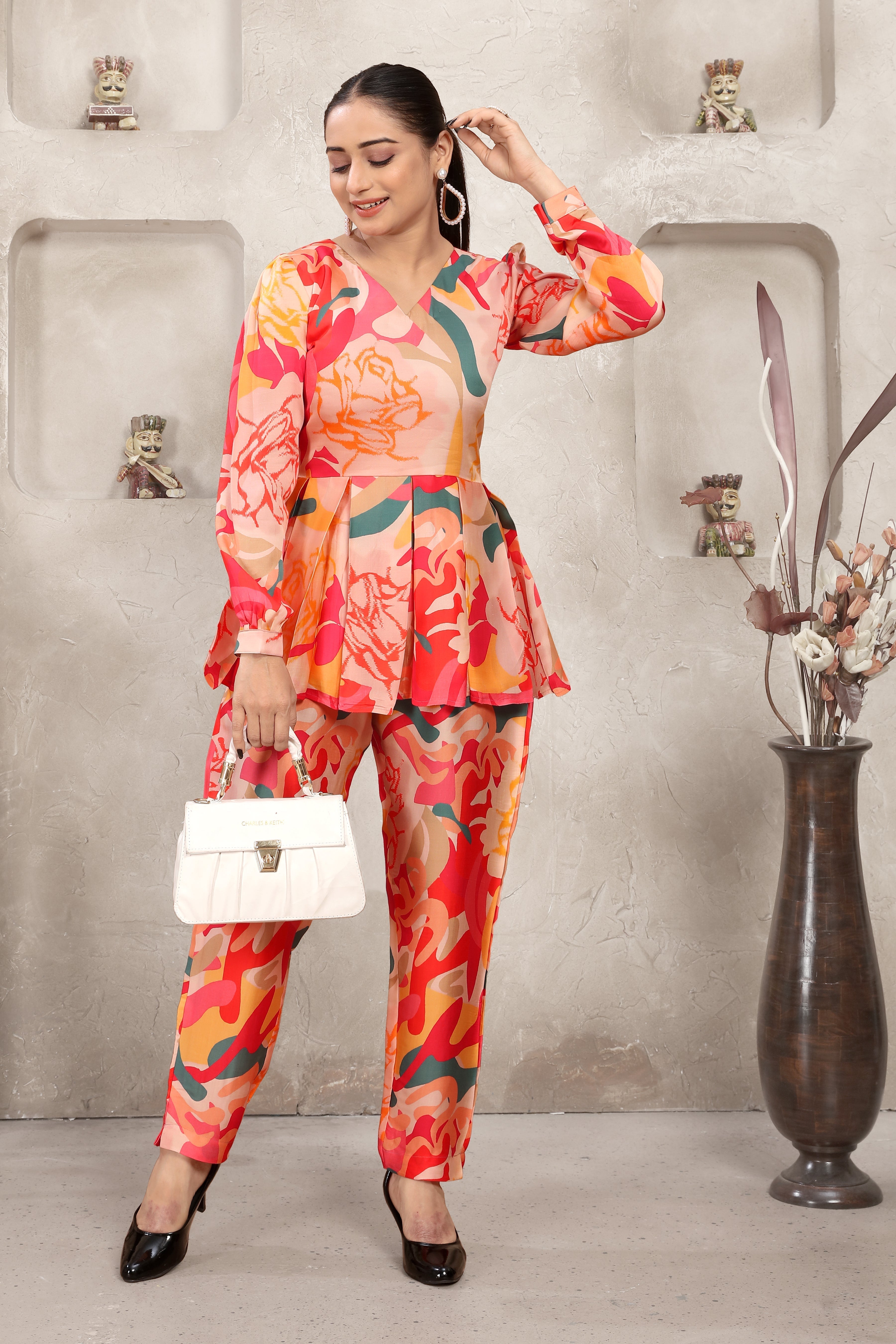 Orange and Red Attractive Print Co-Ord Set