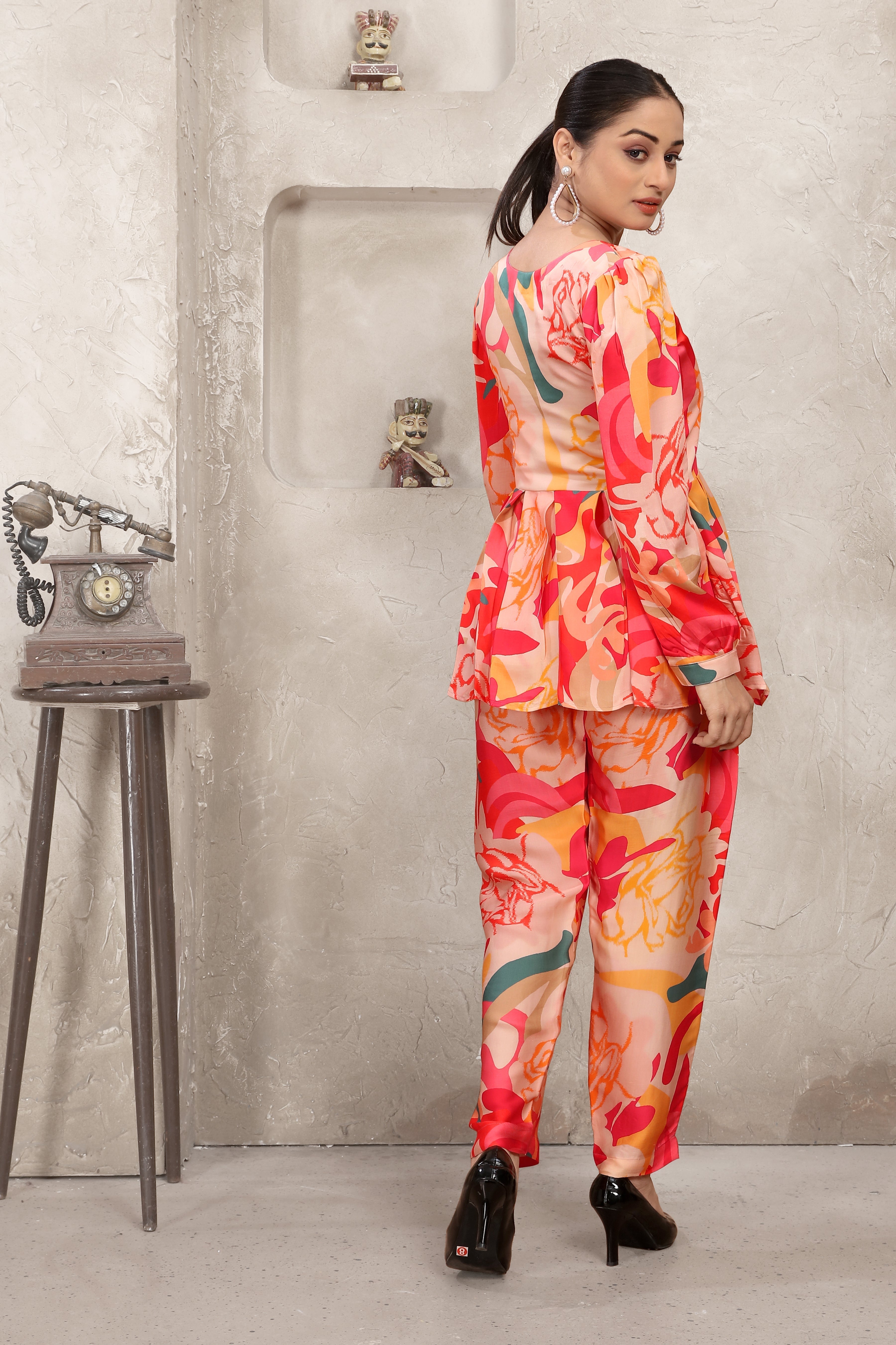 Orange and Red Attractive Print Co-Ord Set