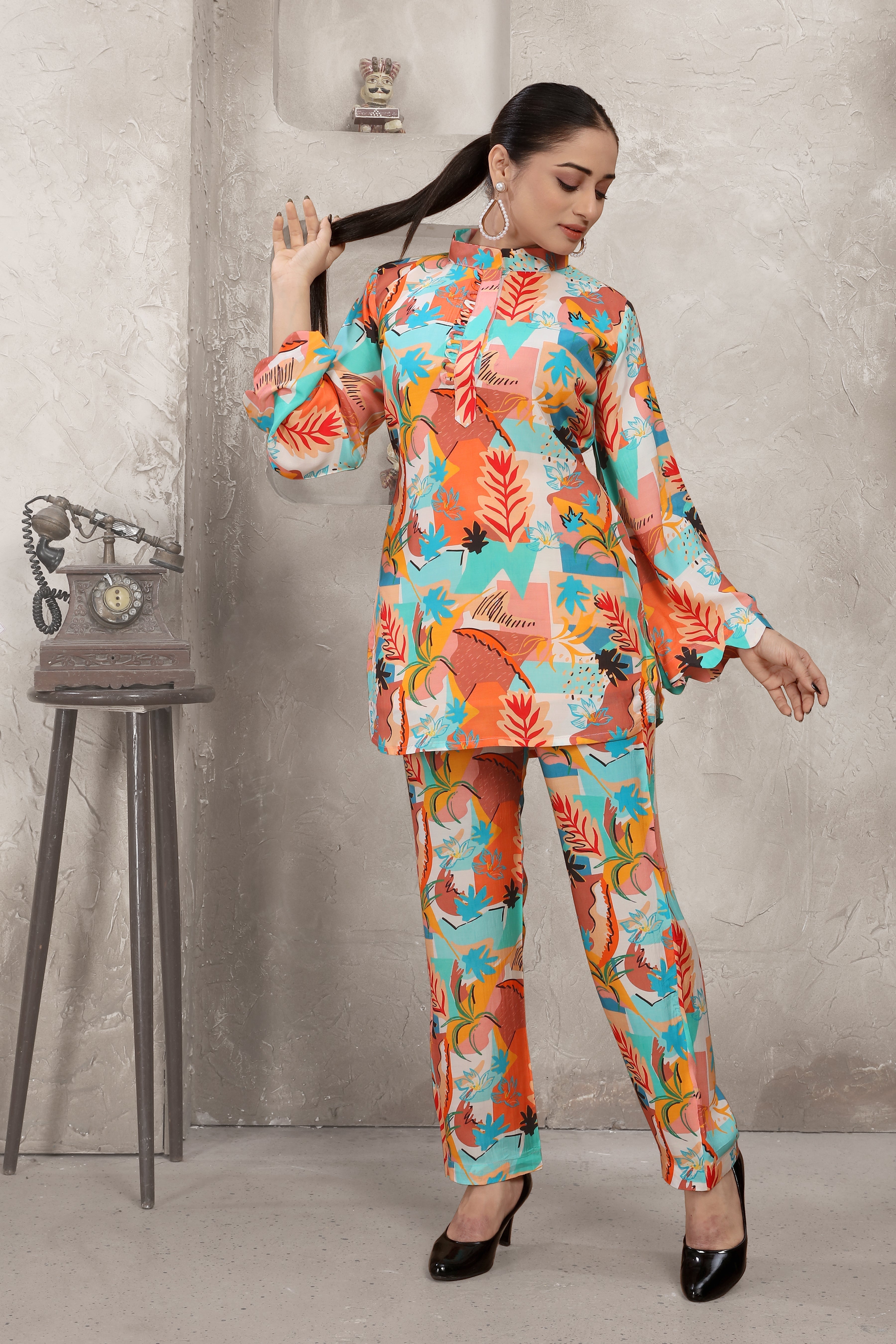 Orange and Blue Tree Print SpatialSpot Co-Ord Set