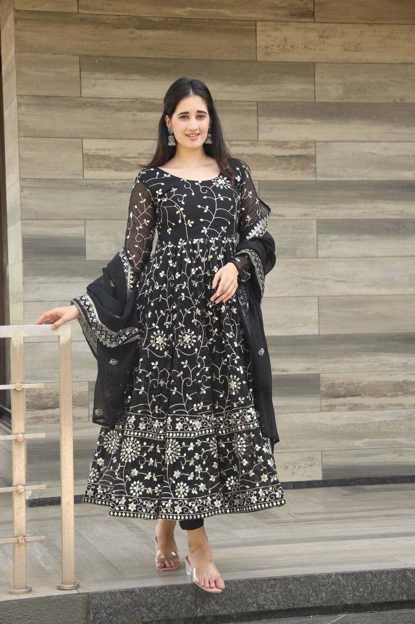 Black Heavy Work Anarkali Suit Set