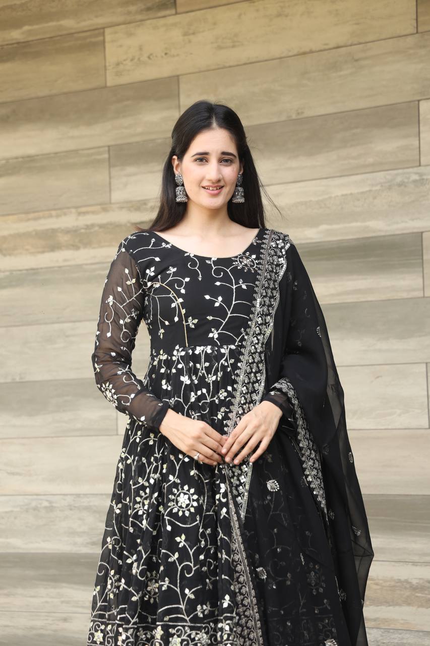 Black Heavy Work Anarkali Suit Set